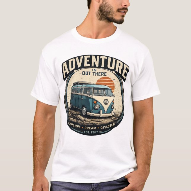 T-shirt L'Aventure est là-bas – Graphisme de fourgonnette  (Devant)
