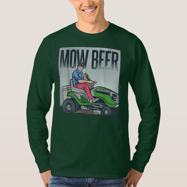 T-shirt Lawn Mowing Dad Mow Beer Funny Grass Machine  (Devant)