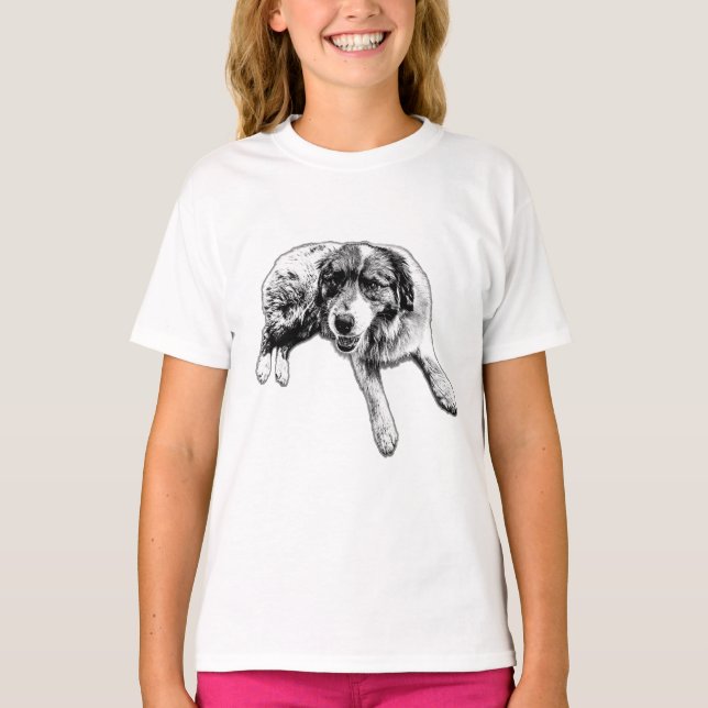 T-shirt Laying Aussie Pup Ink Line (Devant)