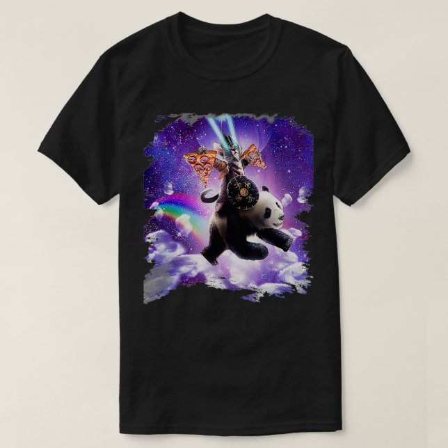 T-shirt Lazer Guerrier Space Chat Riding Panda Avec Pizza  (Design devant)