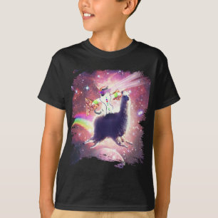 T-shirt Lazer Rave Space Chat Riding Llama Avec Pizza