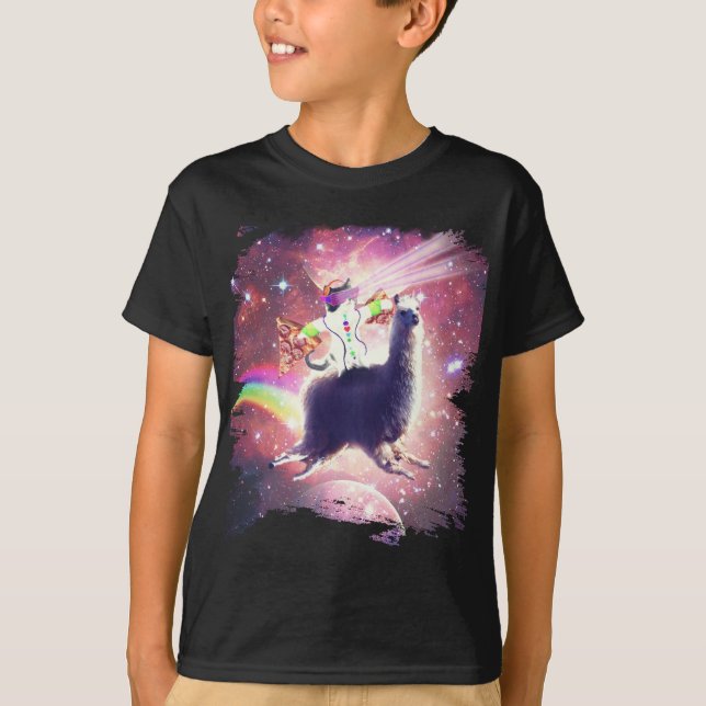T-shirt Lazer Rave Space Chat Riding Llama Avec Pizza (Devant)