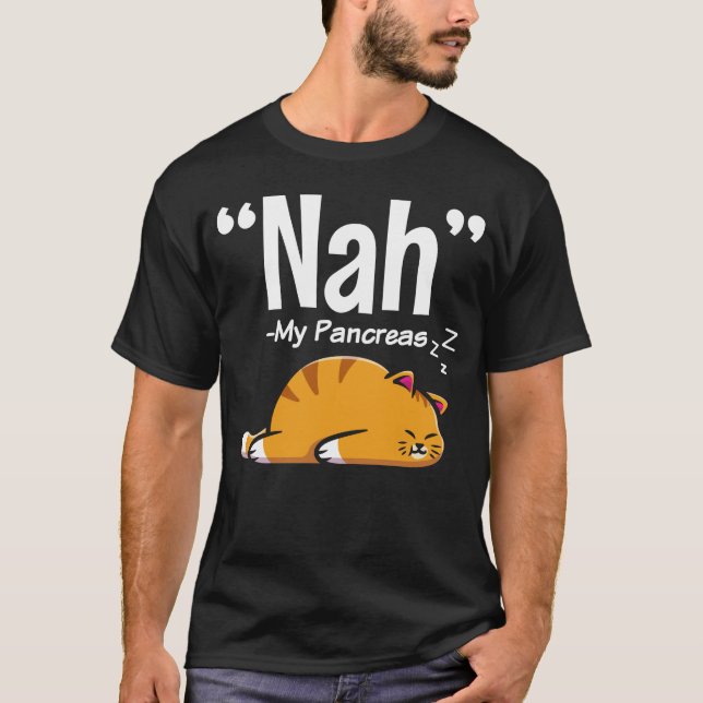 T-shirt Lazy Cat Funny Pancreas T1D Diabète (Devant)