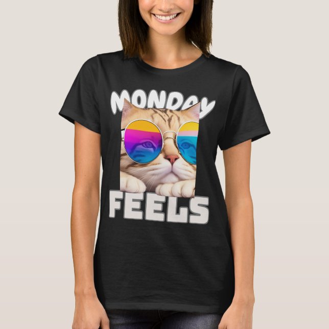T-shirt Lazy Funny Cat Monday Feels (Devant)