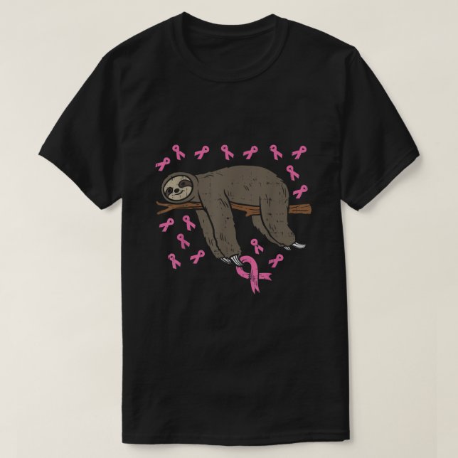 T-shirt Lazy Sloth Pink Ribbon Breast Cancer Awareness Sup (Design devant)