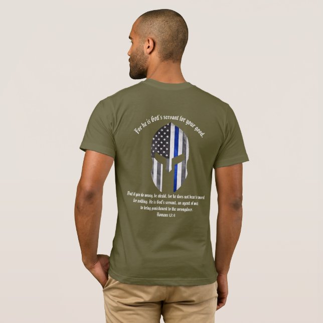 T-shirt Le 13:4 de Romains amincissent Blue Line (Dos entier)
