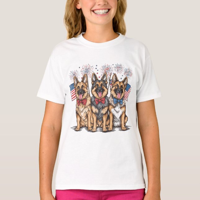 T-shirt Le 4 Juillet Chiens De Berger Allemands (Devant)