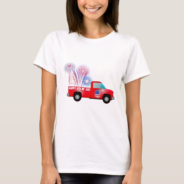 T-shirt Le 4 juillet Patriotique avec Retro Truck (Devant)