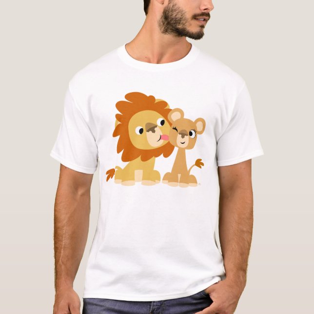 T-shirt Le baiser : Le couple mignon de lion de bande (Devant)