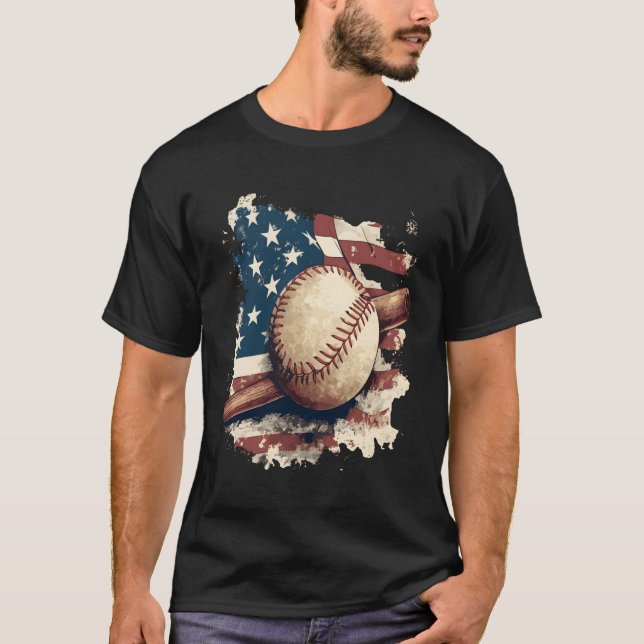 T-shirt Le baseball américain du drapeau pour la Fête des  (Devant)