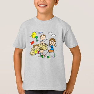 T-shirt Le bâton figure l'amusement de plage de famille