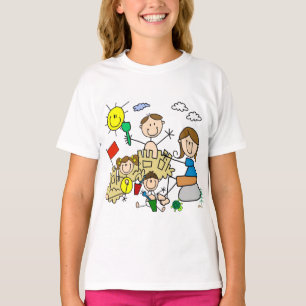 T-shirt Le bâton figure l'amusement de plage de famille