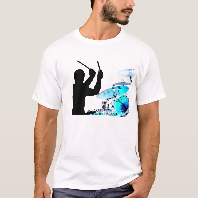 T-shirt Le batteur colle dans des fûts invertis de bleu (Devant)