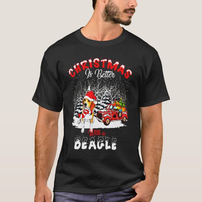 T-shirt Le beagle est meilleur Chien Light Tree Noël (Devant)