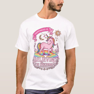 T-shirt Le bonheur, c'est croire aux licornes arc-en-ciel
