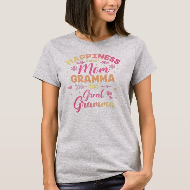 T-shirt le bonheur est d'être une maman gramma et une gran (Devant)