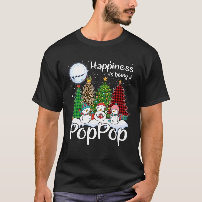 T-shirt Le Bonheur Est Être Poppop Arbre De Noël Leopard (Devant)