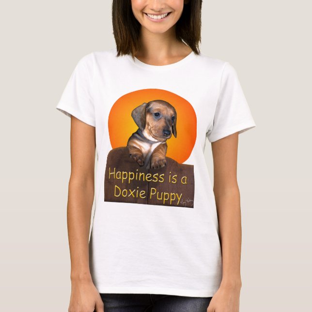 T-shirt Le bonheur est un chiot de teckel (Devant)