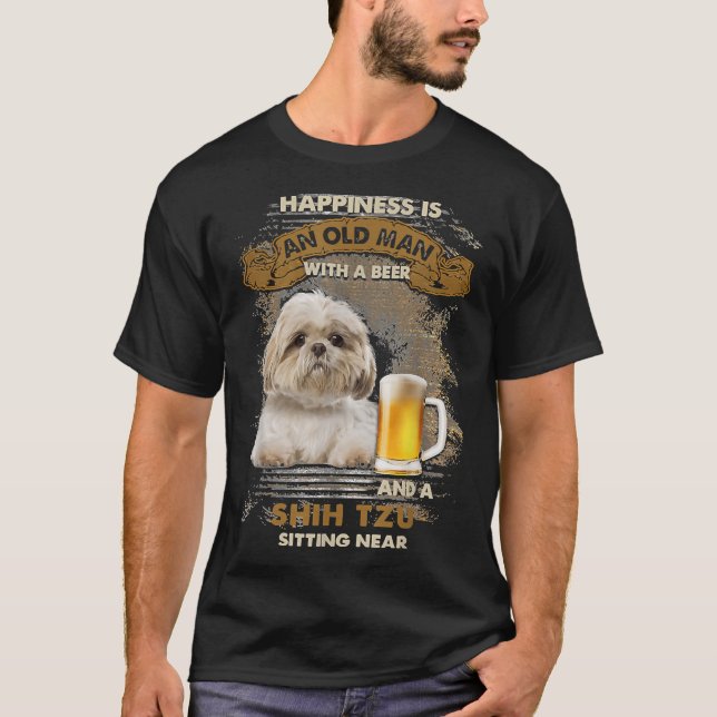 T-shirt Le Bonheur Est Un Vieux Homme Avec Une Bière Et Un (Devant)