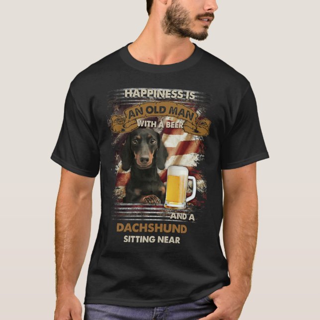 T-shirt Le Bonheur Est Un Vieux Homme Avec Une Bière Et Un (Devant)