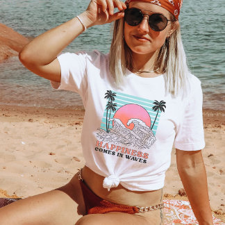 T-shirt Le bonheur vient dans les vagues, Retro Beach Bum 