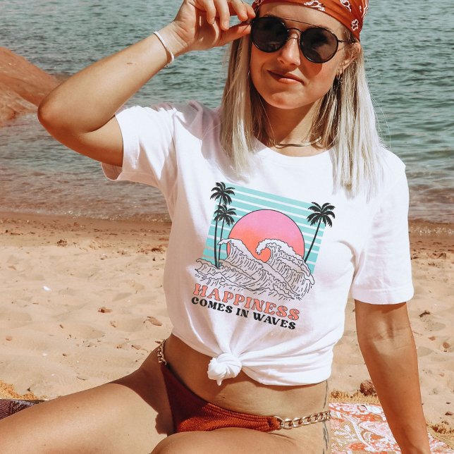 T-shirt Le bonheur vient dans les vagues, Retro Beach Bum  (Créateur téléchargé)