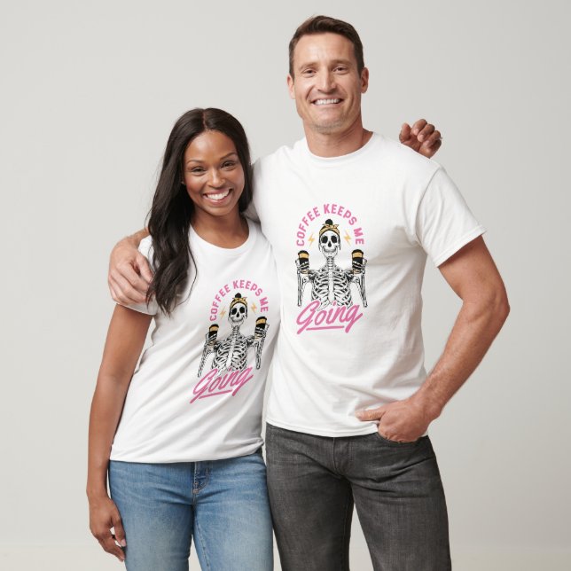 T-shirt Le Café M'Empêche D'Aller Drôle Squelette (Unisexe)