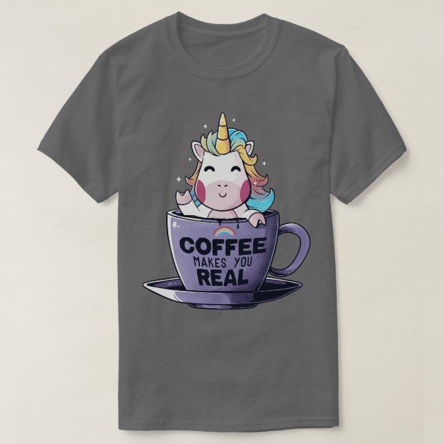 T-shirt Le Café Vous Rend Vraiment Drôle Mignonne Unicorne (Design devant)