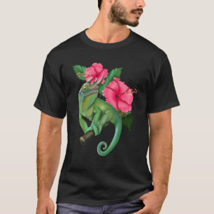 T-shirt Le caméléon de Jackson avec Hibiscus