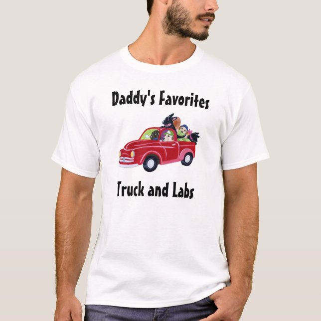 T-shirt Le camion rouge et le Labradors du papa (Devant)