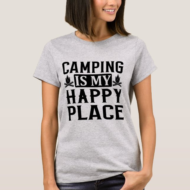 T-shirt Le camping est mon endroit heureux (Devant)