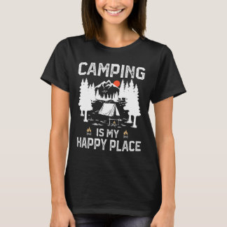 T-shirt Le camping est mon endroit heureux drôle de campeu