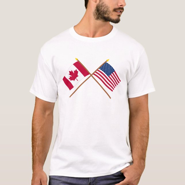 T-shirt Le Canada et les drapeaux croisés par Etats-Unis (Devant)