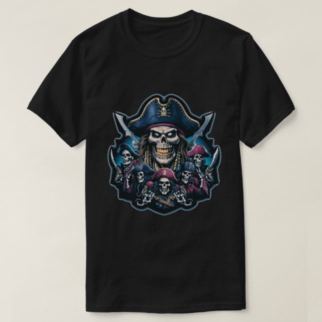 T-shirt Le capitaine Pirate et son équipage squelette (Design devant)