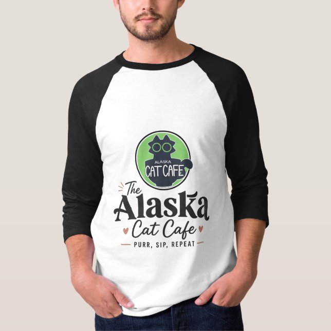 T-shirt Le Cat Cafe d'Alaska « Ronronner, siroter, recomme (Devant)