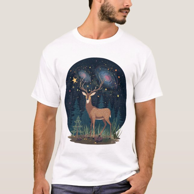 T-shirt Le Cerf avec des galaxies dans ses bois (Devant)