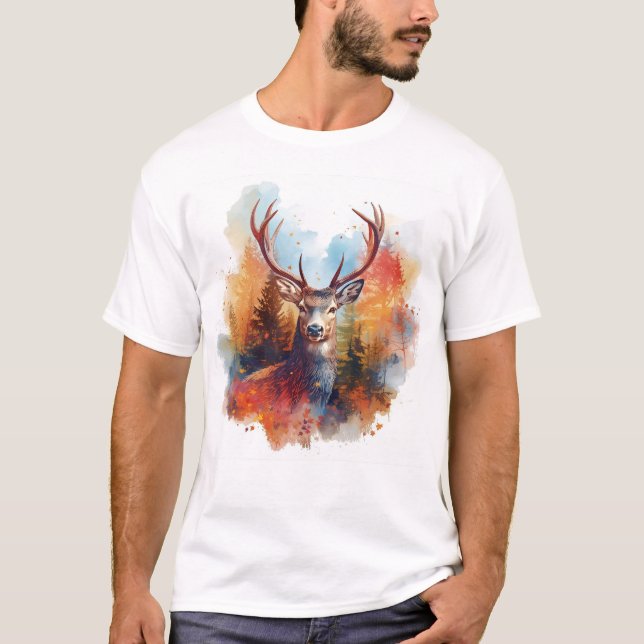 T-shirt Le cerf dans une forêt d'automne (Devant)