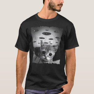 T-shirt le chat Cat selfie avec Alien UFO noir et blanc