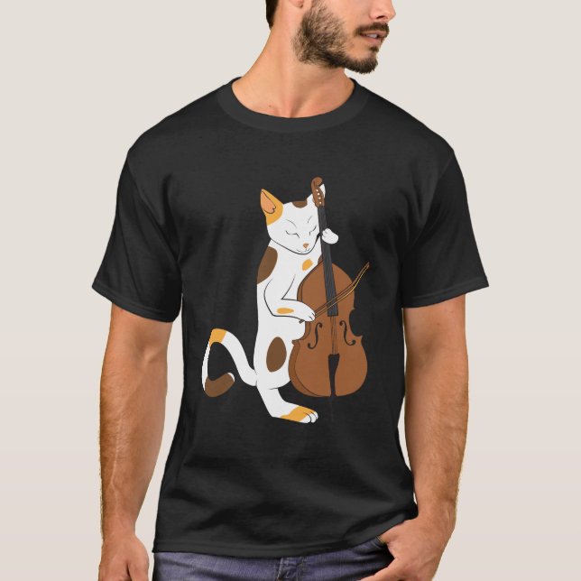 T-shirt Le chat de jazz joue la basse droite - cadeau de (Devant)
