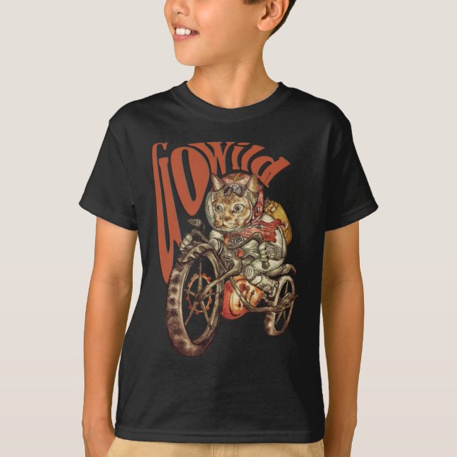 T-shirt Le chat enragé de moto de Steampunk deviennent (Devant)