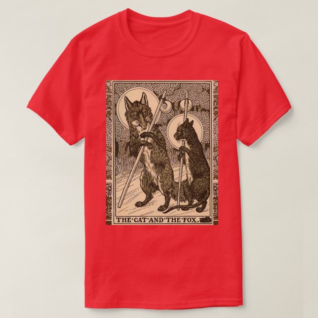 T-shirt LE CHAT ET LES animaux de la forêt FOX Black White (Design devant)