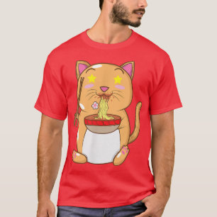 T-shirt Le chat japonais mange des nouilles Ramen 