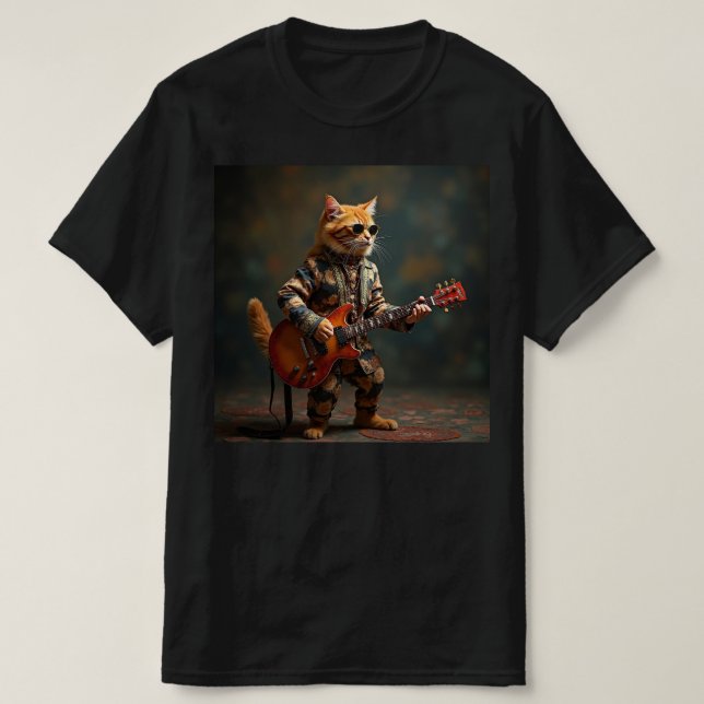 T-shirt Le chat joue de la guitare. (Design devant)