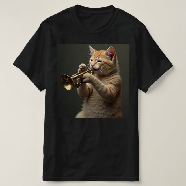 T-shirt Le chat joue de la trompette. (Design devant)