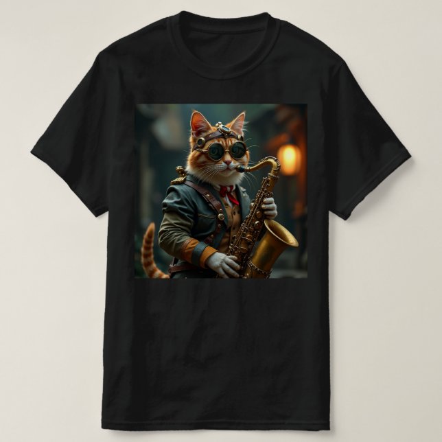 T-shirt Le chat joue du saxophone. (Design devant)