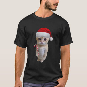 T-shirt Le Chat Mème Chat avec Chapeau de Père Noël et Can