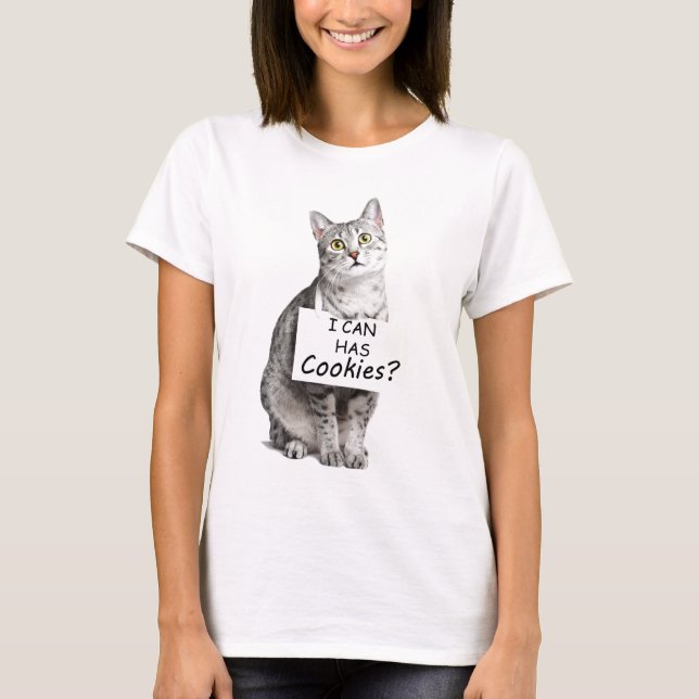 T-shirt Le chat mignon me demande peut a des biscuits ? (Devant)