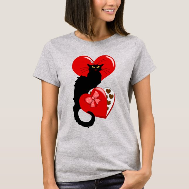 T-shirt Le Chat Noir Heart Candy Valentine's Day  (Devant)