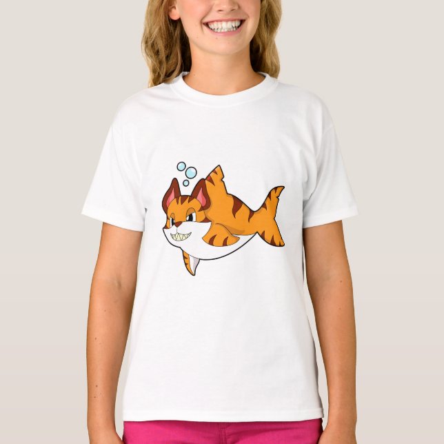 T-shirt Le chat tigre comme requin dans l'eau.PNG (Devant)