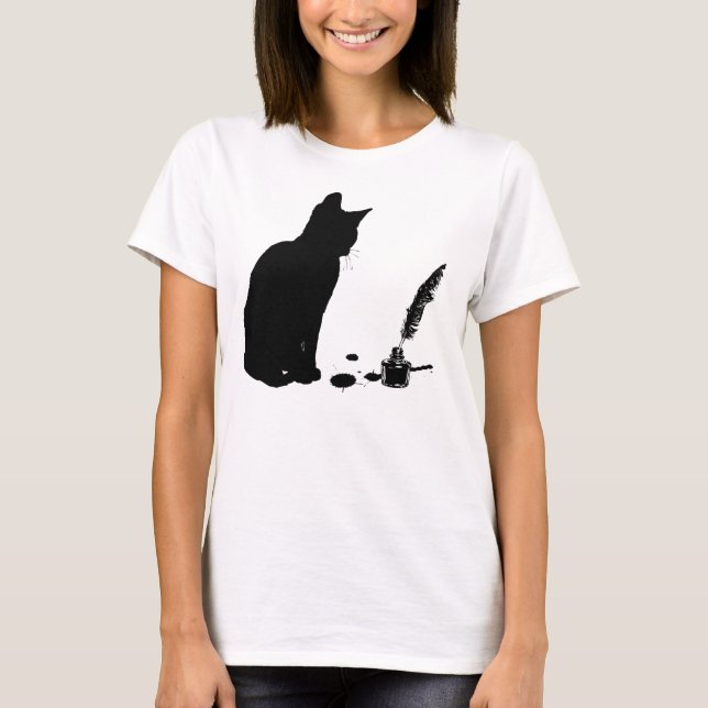 T-shirt Le chaton curieux - chats et livres (Devant)